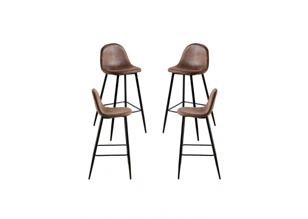 Pack 4 Black Vintage Brown Leatherette Teok Stools